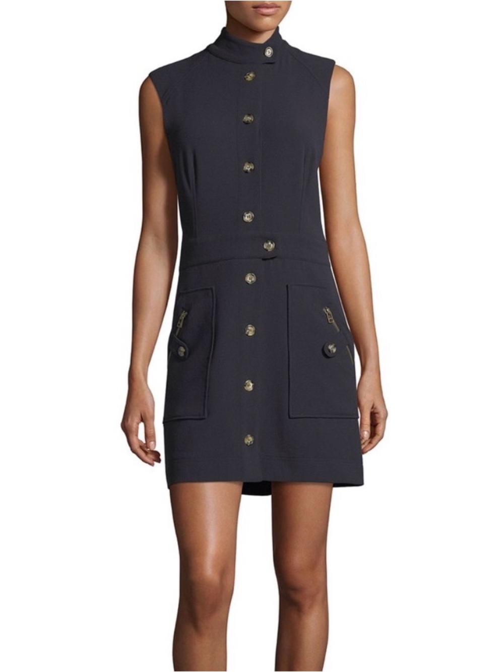 Veronica Beard Navy Button-Front Sleeveless dress